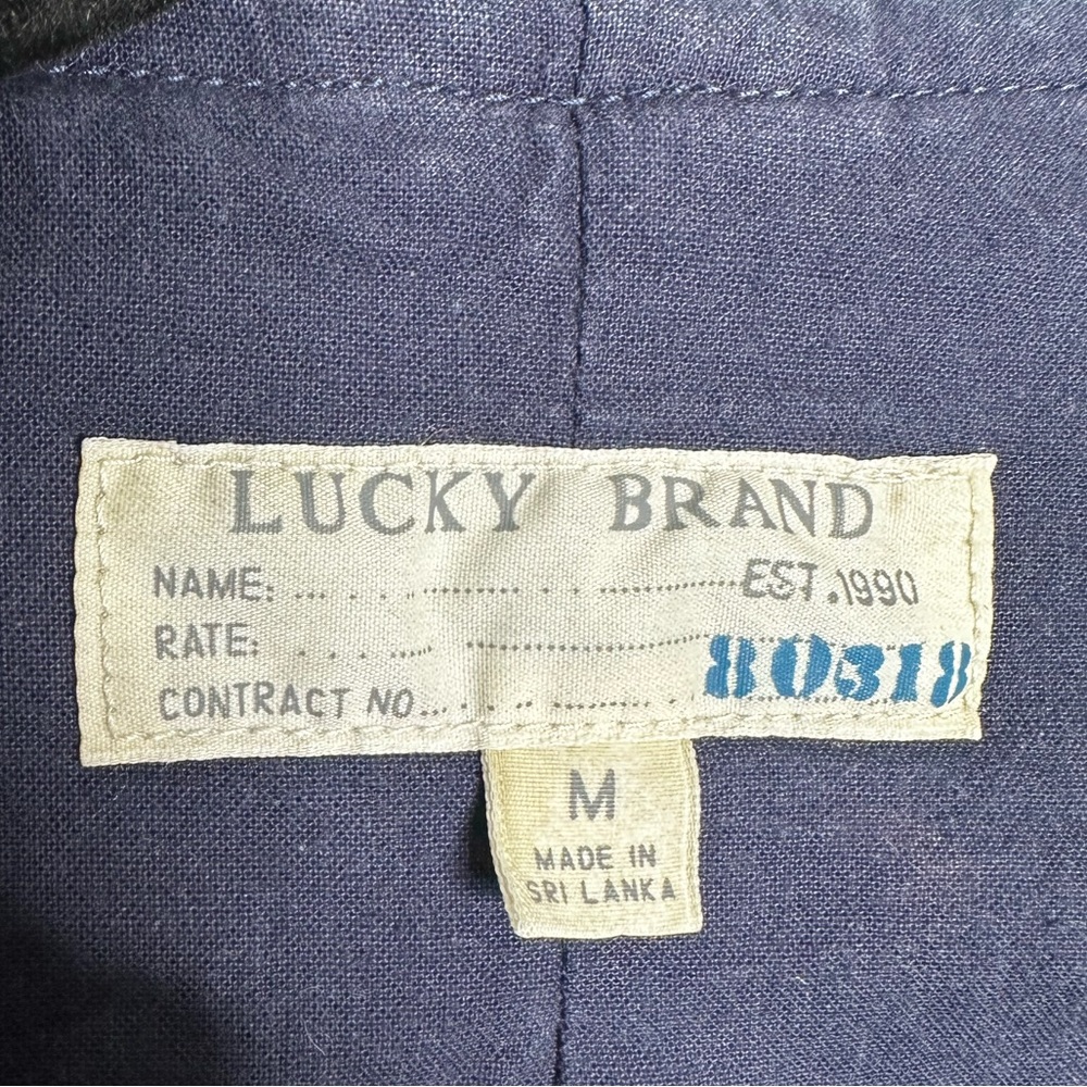 Lucky Brand Mens Utility Jacket Field Coat 2 Pockets Zip Button Medium Navy - Picture 3 of 4
